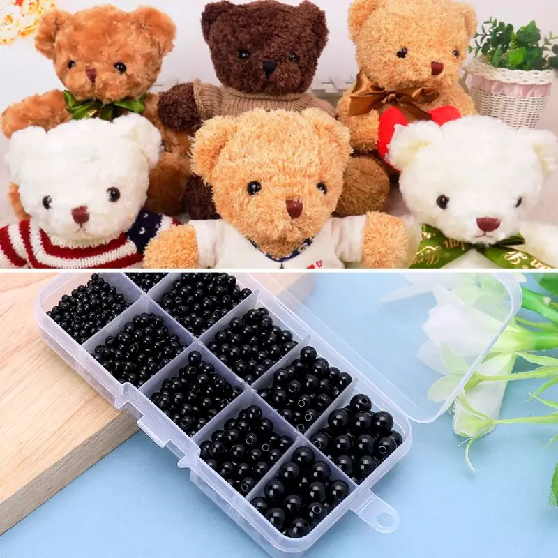 

1380Pcs 3mm/4mm/5mm/6mm/8mm DIY Doll Puppet Plastic Black Eyes Sewing Beads Safety Craft For Handmade Teddy Bear Children MAY-9