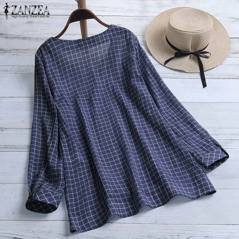 Tanie ZANZEA 2019 tunikowe bluzki sprawdź topy damska asymetryczna bluzka Plus rozmiar moda na co dzień z długim rękawem koszule damskie, proszę kliknąć na przycisk „ Blusas