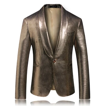 

2019 new men's suit jacket gold and blue wedding party Blazer size S-5XL male coats