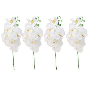 

4 Piece Long Stem Phalaenopsis White Orchid for Home Wedding Hotel Office Decoration
