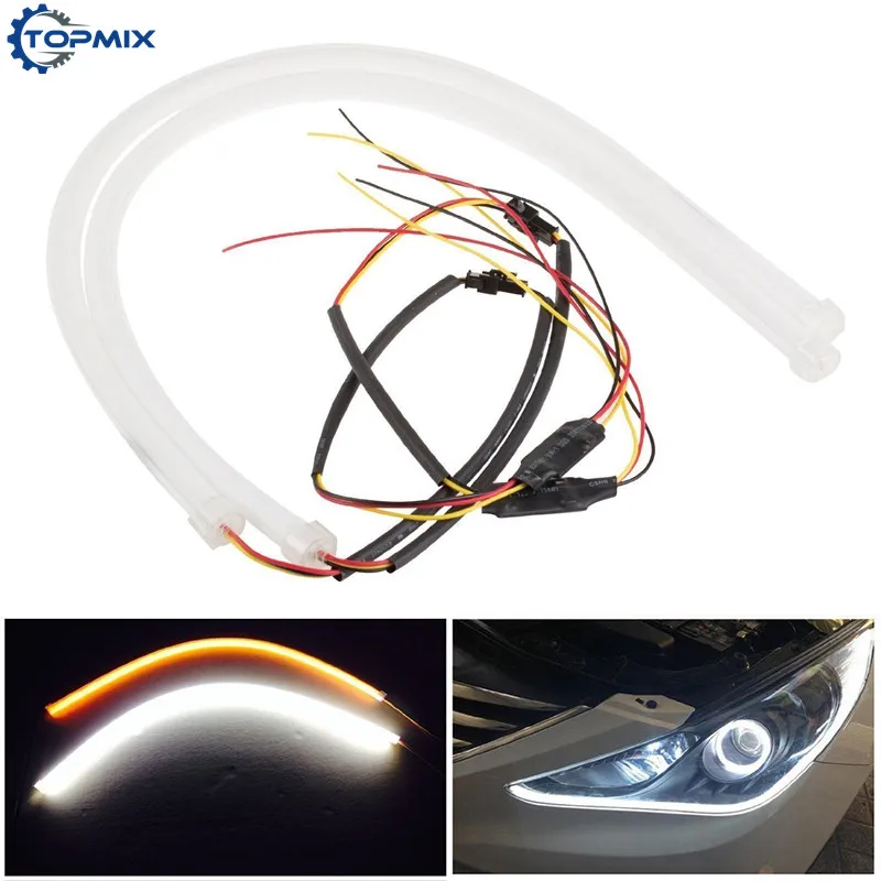 

30CM/45CM/60CM/80CM LED Flexible DRL Strip LED Daytime Running Light With Turn Signal LED Tube Light White Amber Switchback DRL