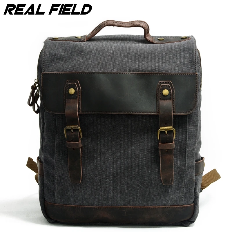 

Vintage Crazy Horse Leather Canvas Large Capacity Backpack for Men School Back Pack Women Laptop Bagpack Travel Bags 246