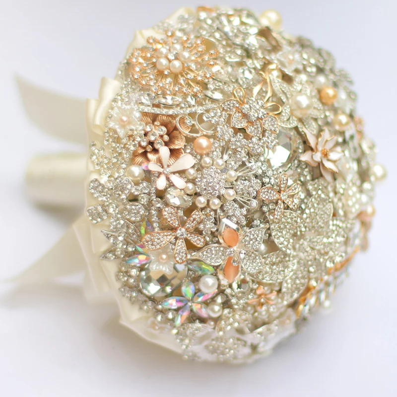 

ramo de novia Luxurious Wedding Bouquet Jewelry Champagne Rhinestones Handmade Bride Bouquet Brooch Bouquet Brooch Accessories