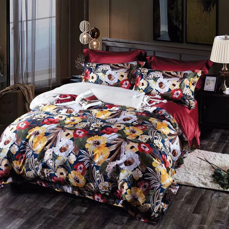 

On sale Cute cartoon/Printed Bedding Sets 4pcs Geometric Pattern Bed Linings Duvet Cover Bed Sheet Pillowcases Cover Set