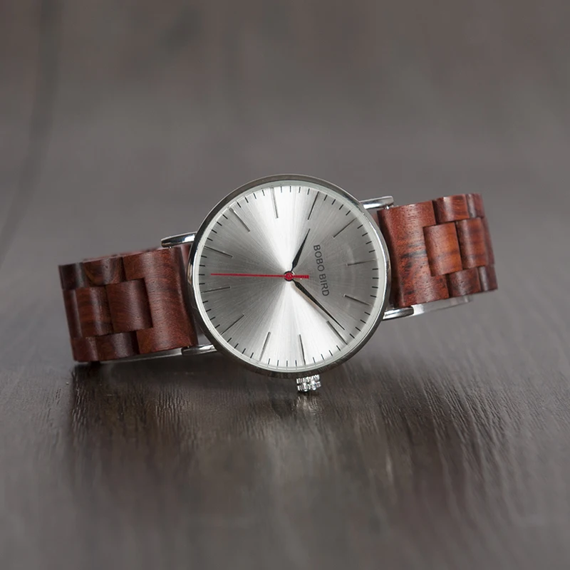 Designer BOBO BIRD Men's Watches LO15-O16 Ultra Thin Quartz Wooden Hour Luxury Silver Dial Stainless Steel Watch for Men