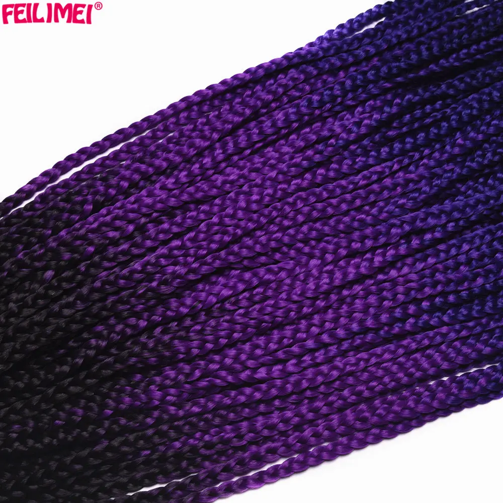 

Feilimei Ombre 3S Box Braids Hair 22 Inch 100g Synthetic Black Purple Brown Blonde Gray Blue Crochet Braiding Hair Extensions