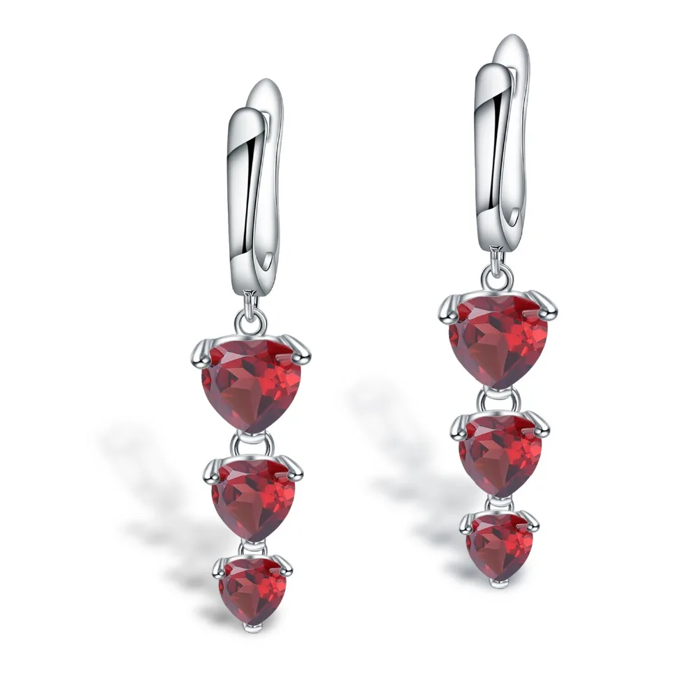 

GEM'S BALLET 925 Sterling Silver Three Heart Earrings for Women 5.74Ct Natural Garnet Gemstone Drop Earrings Wedding Jewelry