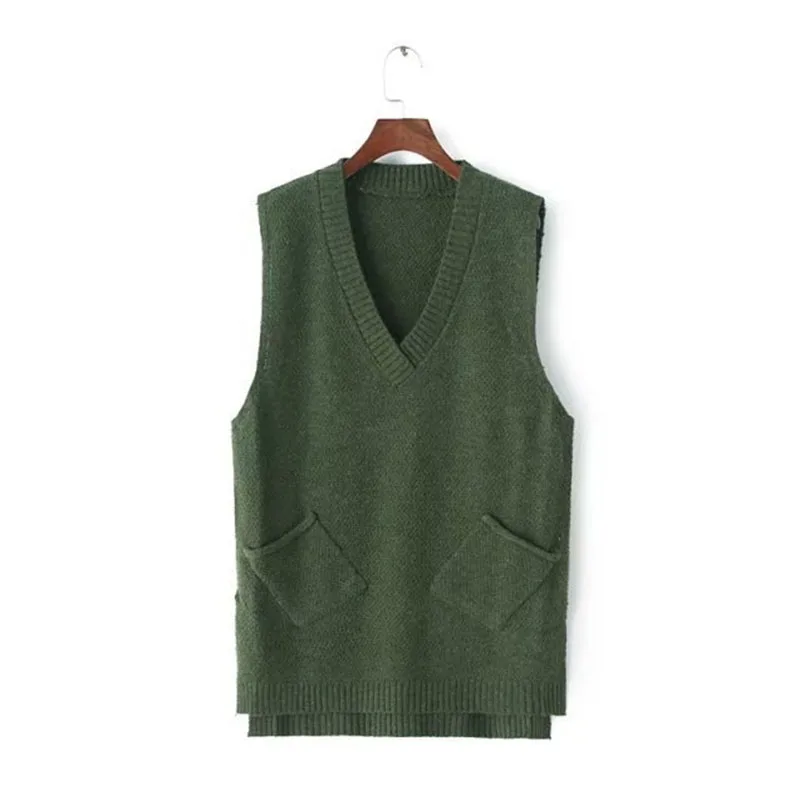 

BINGYUANHAOXUAN 2018 Spring Autumn Jacket Women Vest Warm Wool Vests Gray Sleeveless V Neck Knitted Veste Femme Colete Feminino