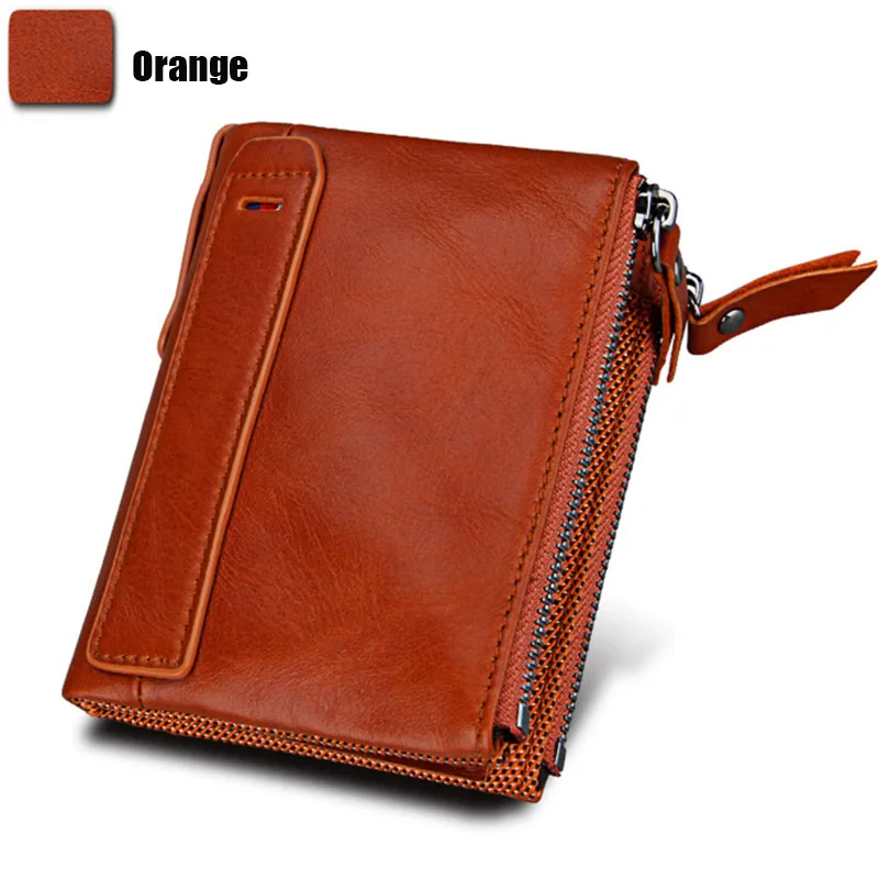 Genuine Crazy Horse Cowhide Leather Men Wallet Short Coin Purse Small Vintage Wallets Anti-RFID Pirate Brush Men Purse (47)