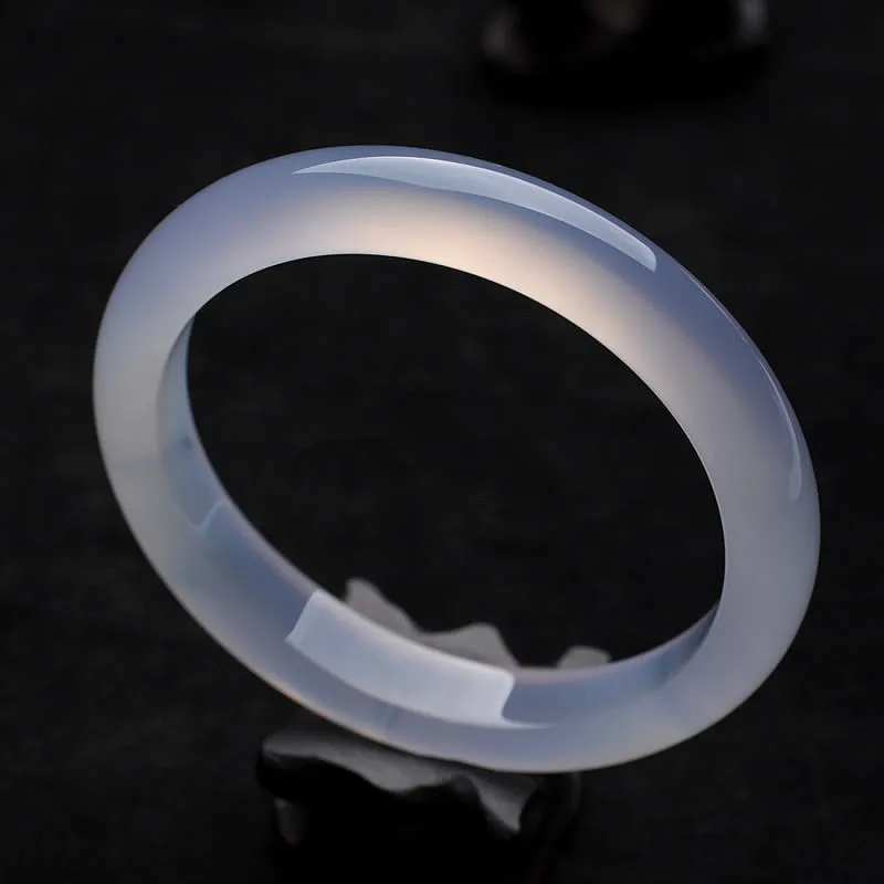

Certificate High Quality Natural Agate Bangle White Chalcedony Jade Bangles Pure Natural Stone Bracelet Natural Jade Jewelry