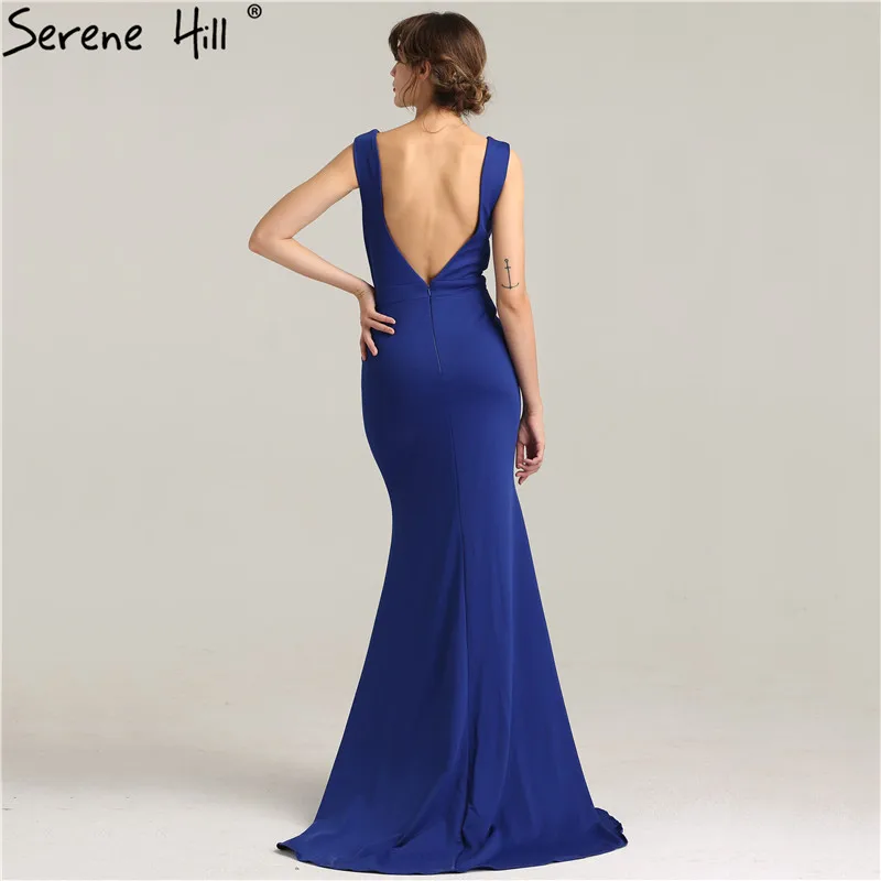 Новые синие атласные сексуальные платья для выпускного вечера, длинные платья с глубоким v-образным вырезом, модные элегантные платья Festa Curto Serene Хилл LA6106