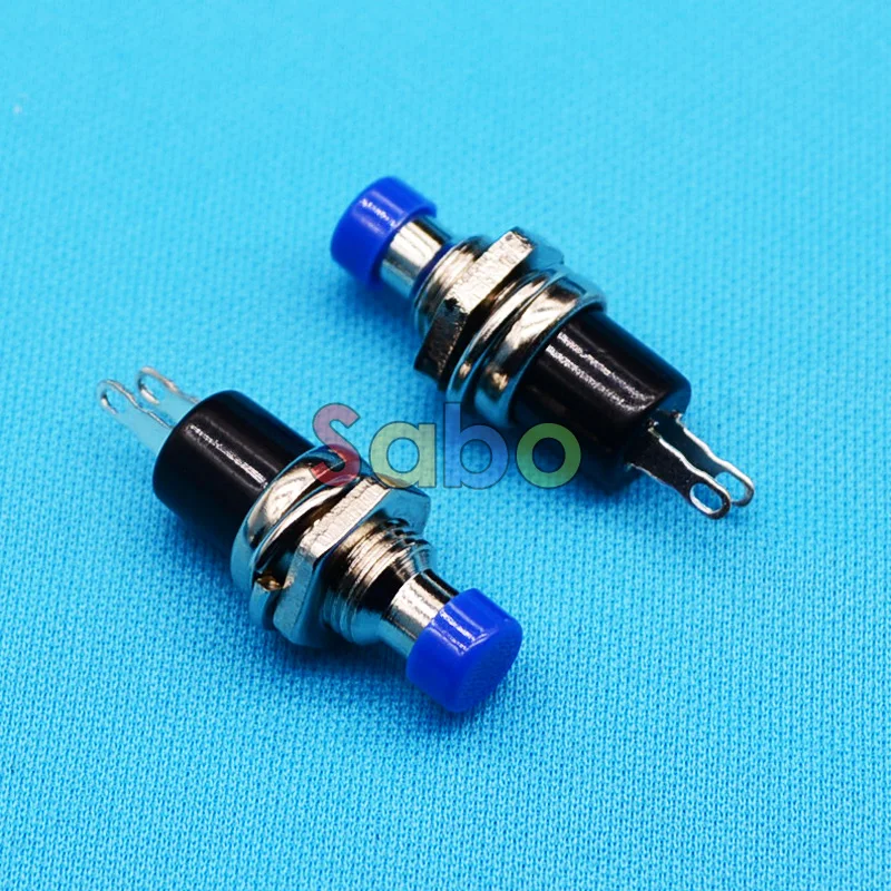 5PCS PBS-110 Lockless ON/OFF Push button Switch Press the reset switch Blue 