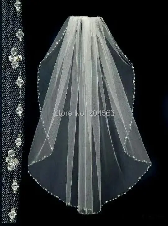 

One-Layer White or Ivory Beaded Wedding Veil Tulle Veil for Bride with Comb