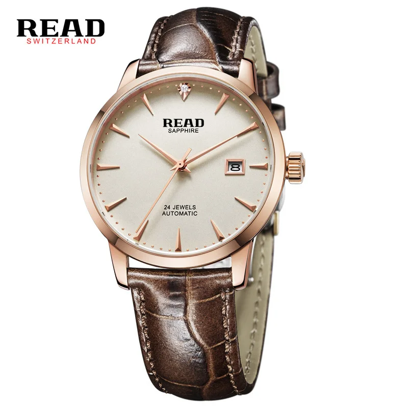 

READ luxury brand watch date relogios masculinos de luxo original watches for men black 8047 Clockwork black leather watchband