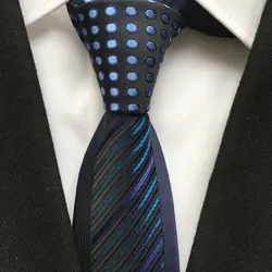 Стильный Господа Узкие галстуки Уникальный тканые Панель галстук контраст узел синий горошек с диагональными полосами