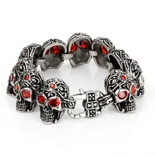 Мужские аксессуары из нержавеющей стали байкерские ювелирные изделия из бисера Череп Браслет Ретро панк готический скелет голова стразы браслеты