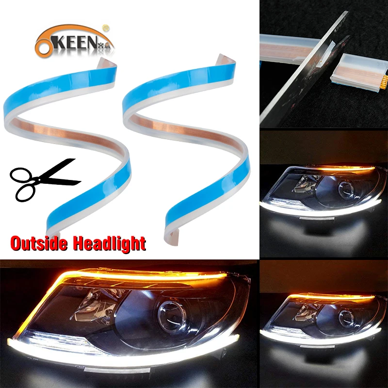 OKEEN 60cm New Slim Amber Sequential Flexible LED DRL Strip For Headlight daytime running light with yellow turn signal lamp 12V OKEEN 60cm New Slim Amber Sequential Flexible LED DRL Strip For Headlight daytime running light with yellow turn signal lamp 12V