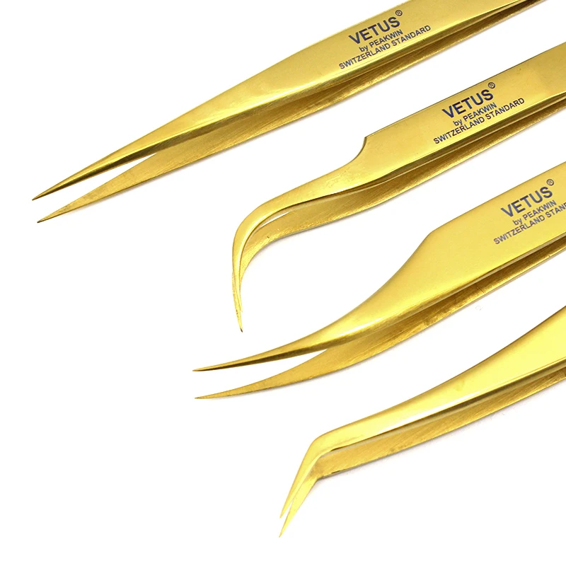 4 unids/set Vetus serie MCS 18 Premium oro maquillaje de belleza, Pinzas para las pestañas extensión Ultra fina punta Pinzas
