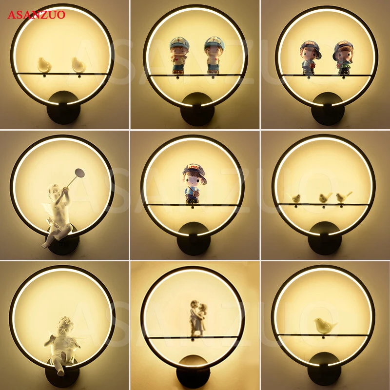 

Modern Black Creative LED Wall Lamps for Bedroom Living Room Corridor Light Birds Angel Lovers Decoration Aluminum Wall Light