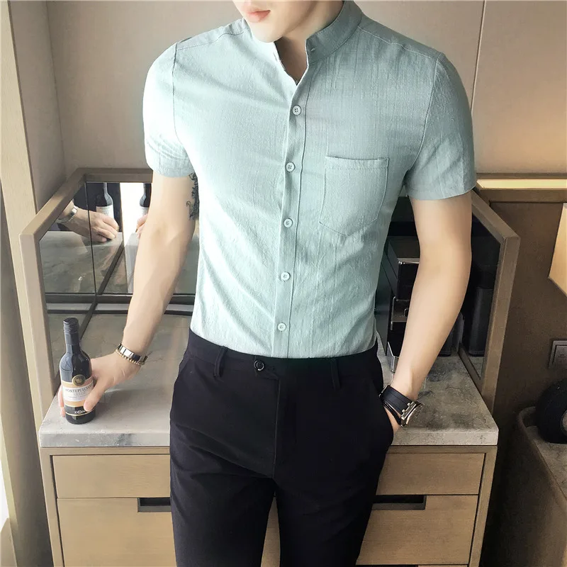 Short-sleeved shirt men's solid color shirt cotton business casual