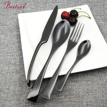 Top Quality Black Flatware 18 8 304 Stainless Steel 24 piece Cutlery Set Silverware Knife Salad