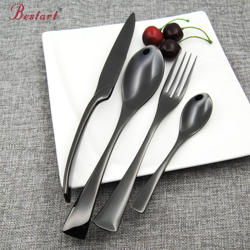 Top Quality Black Flatware 18 8 304 Stainless Steel 24 piece Cutlery Set Silverware Knife font