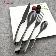 Top Quality Black Flatware 18/8(304)Stainless Steel 24 piece Cutlery Set Silverware Knife Salad Spoon Fork Teaspoon Dinnerware