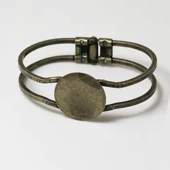 

Blank Bangle Settings Flat Circle Glue Pads Cabochons Bases Cuff Spring Bangle Bracelet DIY Findings Antique Bronze tone Plated