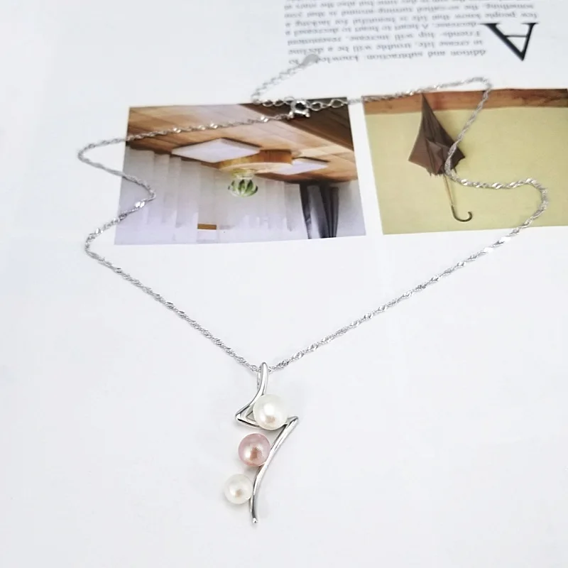 

Sterling Silver Lightning Shape Freshwater Pearl Pendant Woman Oyster Pearl Pendant Mounts Can Setting 3 Pearls Without Chain