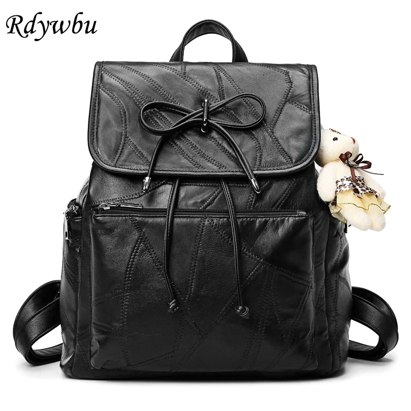 

Rdywbu Multi-functional Genuine Cowhide Stitching Backpack Pumping String Shoulder Bag Casual Teenager Girls Travel Bag H223