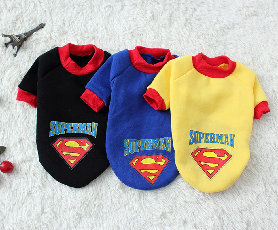 

2019 New Supermen Dog Clothes for a dog Pets Clothing for puppy New Spring Warm Cotton Novelty Goods for dog French bulldog XS
