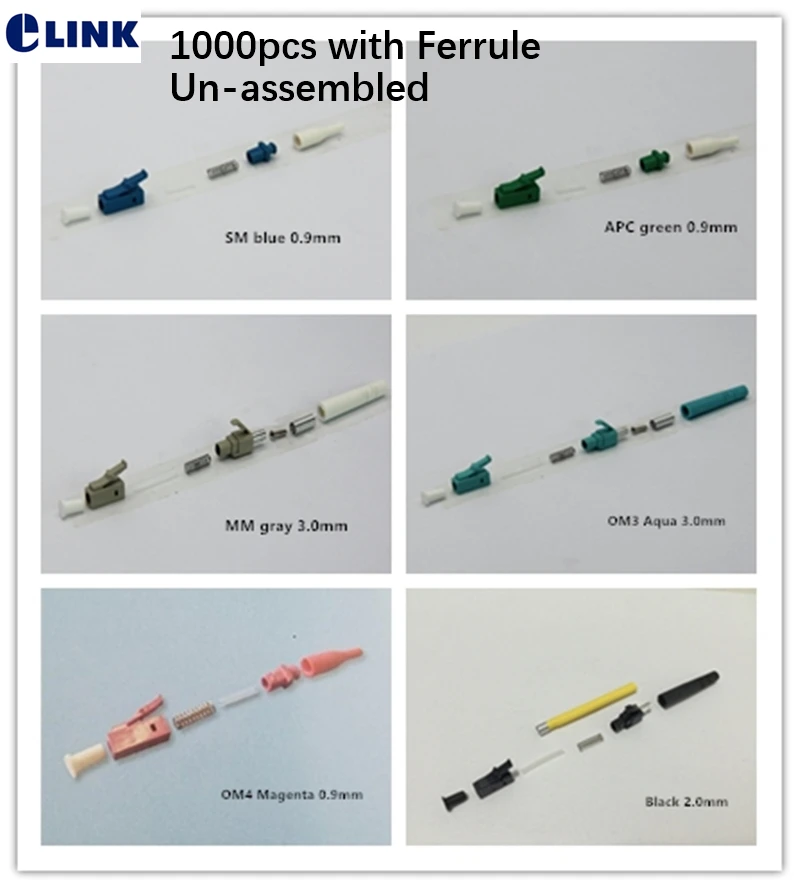 1000PCS LC fiber connector KITS with ferrule Unassembled Simplex APC SM