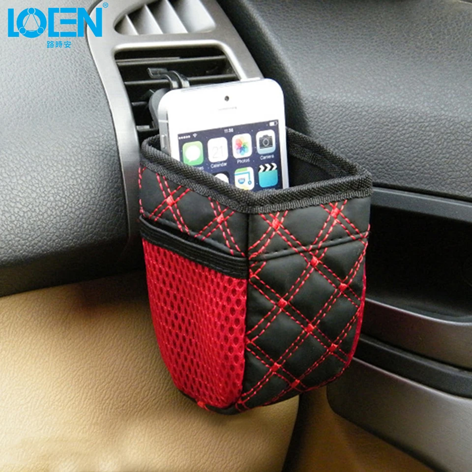 

LOEN 1 PC Car Styling Auto Air Vent Outlet Organizer for Phone Coin Pen Trash Holder Red White Line Black Hanging Storage Bag