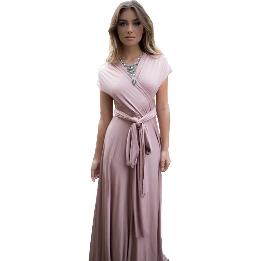 

2019 women dress AliExpress Long Halter maxi Dress solid color belt women's clothing Vestidos BLK1217