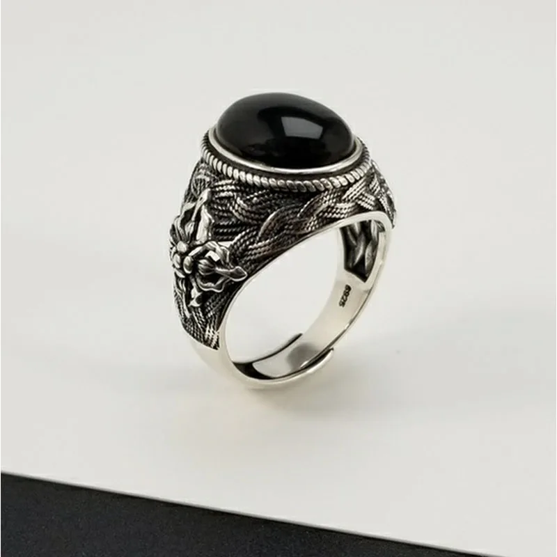 Men/'s 925 Silver Ring With Black Onyx Natural Stone
