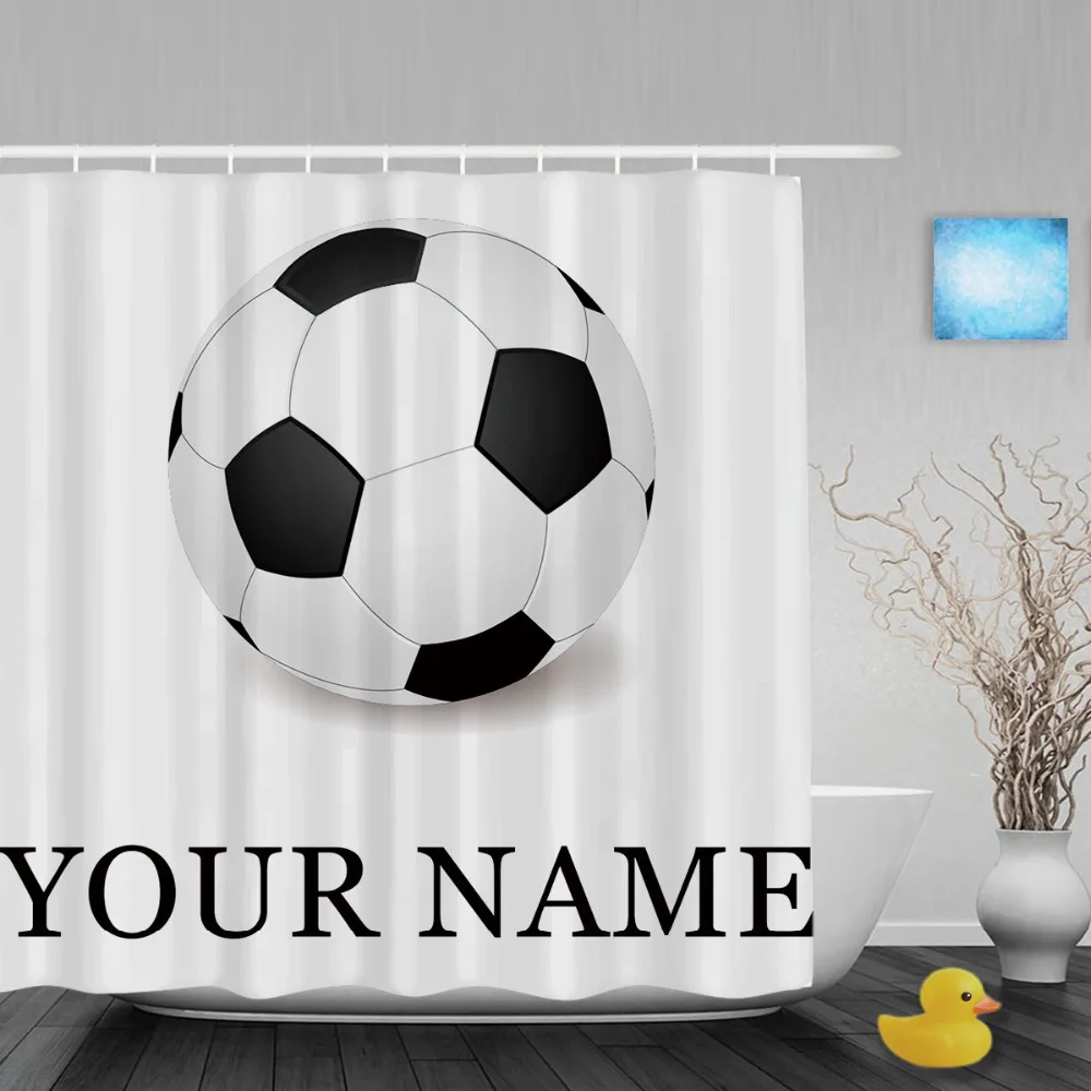 

Personalize Soccer Shower Curtain Customize Your Text Sport Bathroom Shower Curtains Polyester Fabric With Hooks