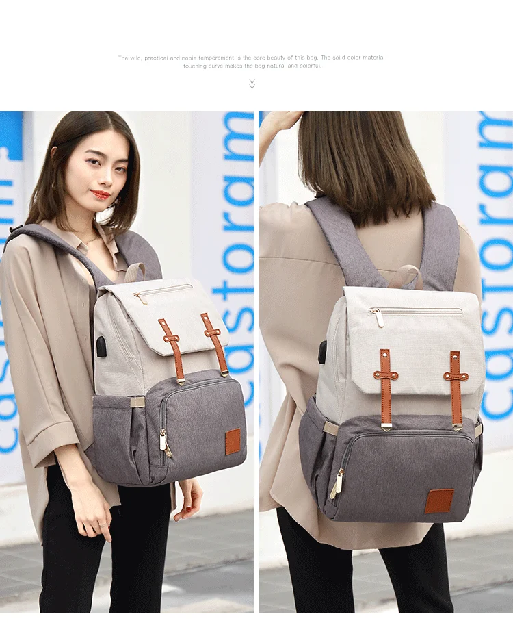 Fashion Diaper Bag Mummy Backpack Large Capacity Maternity Nappy Bag Usb Baby Stroller Bag Waterproof Oxford Handbag For Mother (25)