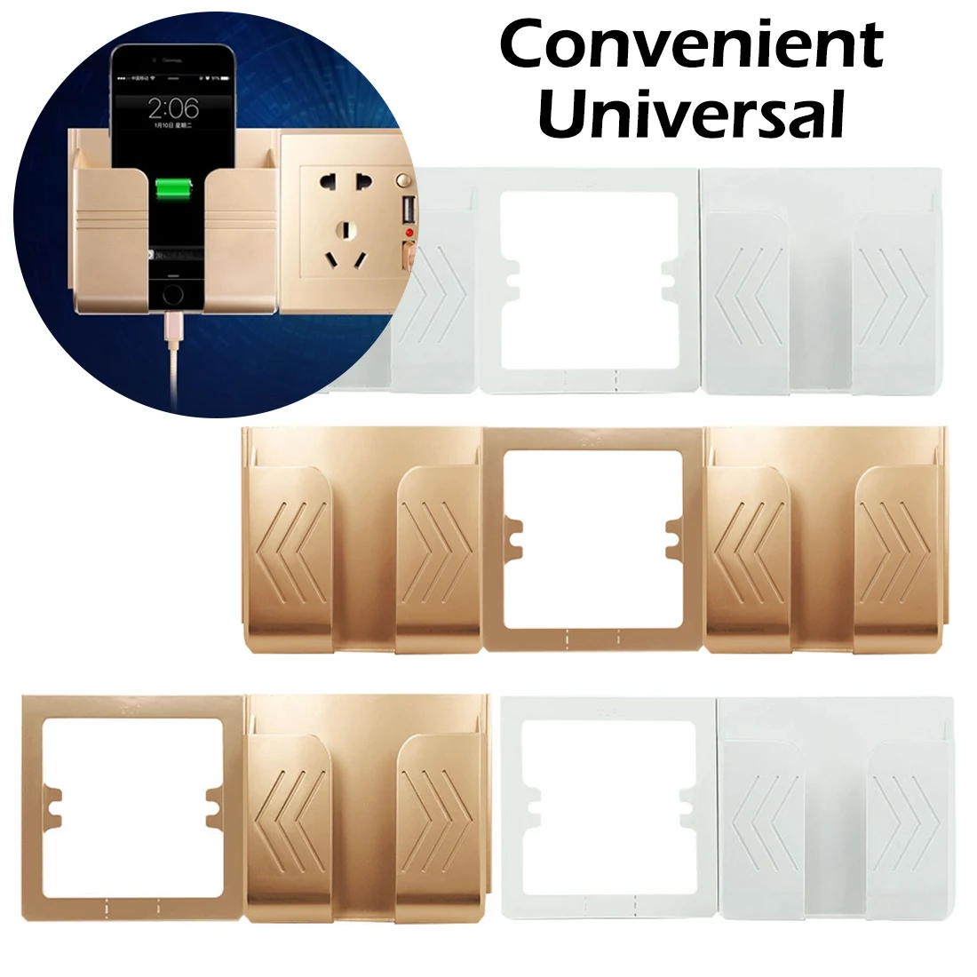 Gold/White Socket Wall Phone Holder Home Charging Storage Box Stand