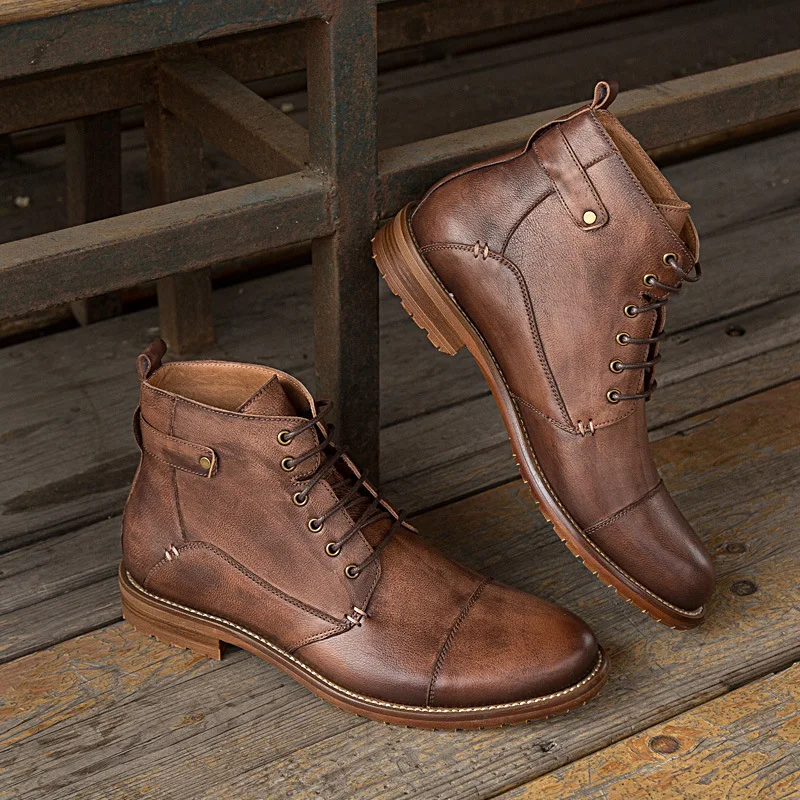 QYFCIOUFU/Новинка; мужские ботинки «Челси» из натуральной кожи; высококачественные ботильоны на шнуровке; модные повседневные ботинки в винтажном стиле