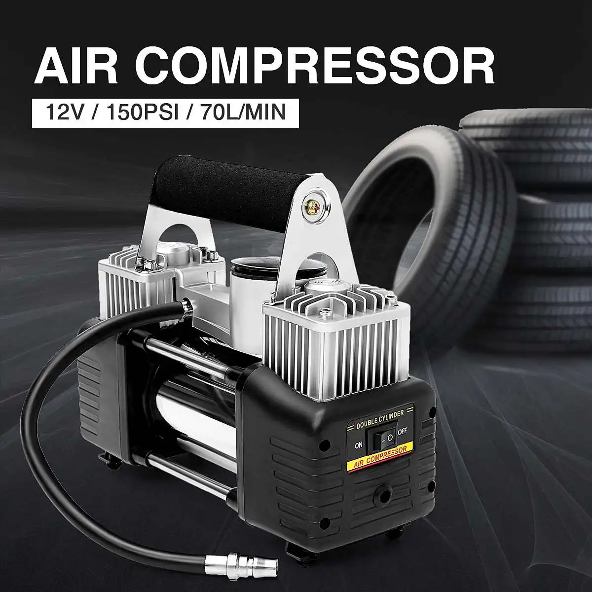 

12V 280W 70L/min 150PSI Car Air Compressor Kit Pressure Including 3 Inflatable Adapters Double Cylinder Air Pump Easy to Use