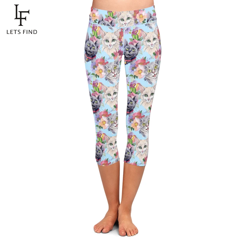 

Summer New Animals Cats Print Pants Fashion High Waist Plus Size Elastic Women Capri Leggings Mid-Calf 3/4 Fitness Soft Leggings