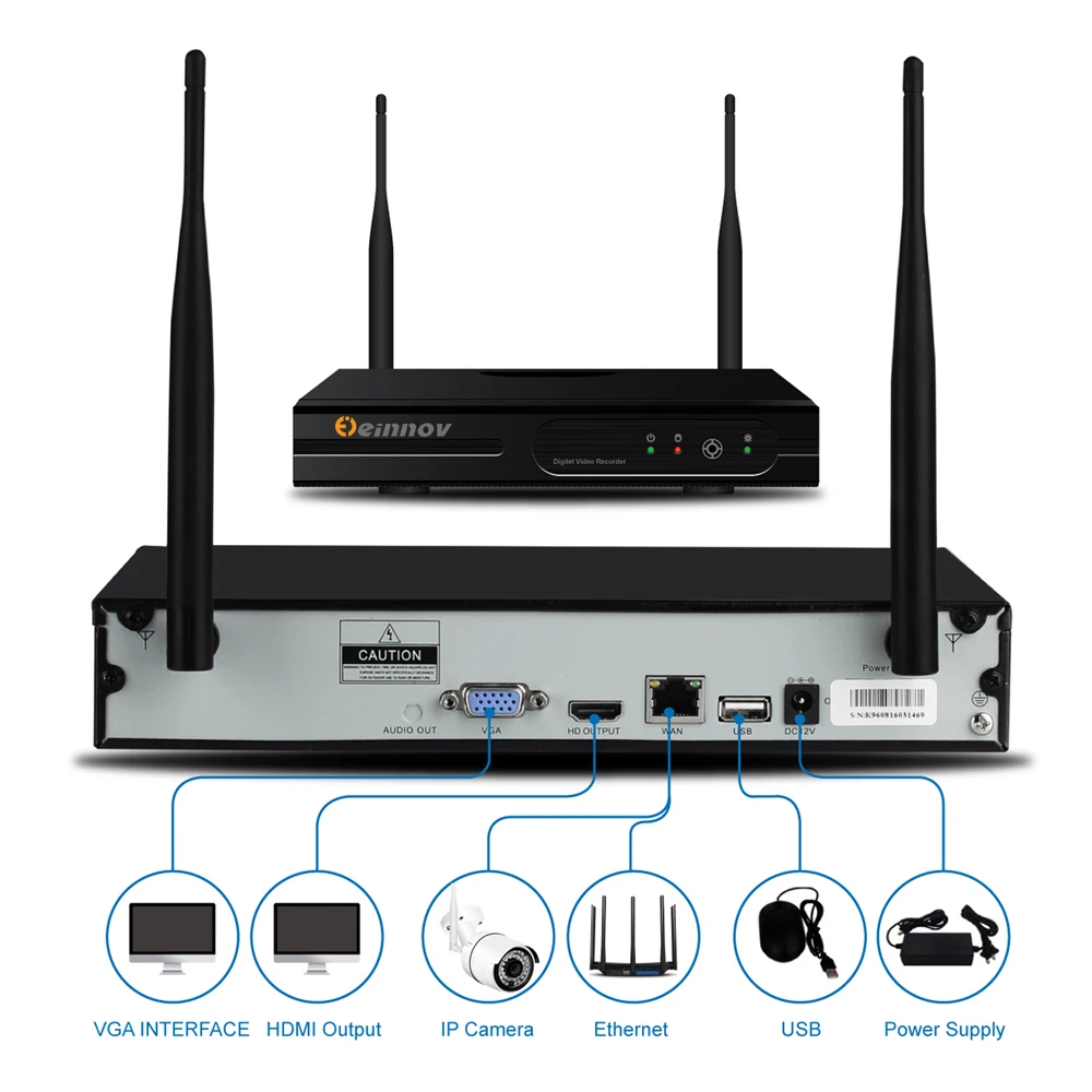 Einnov 4CH HD 1080P 2MP беспроводная внешняя фотокамера сетевой видеорегистратор wi fi CCTV