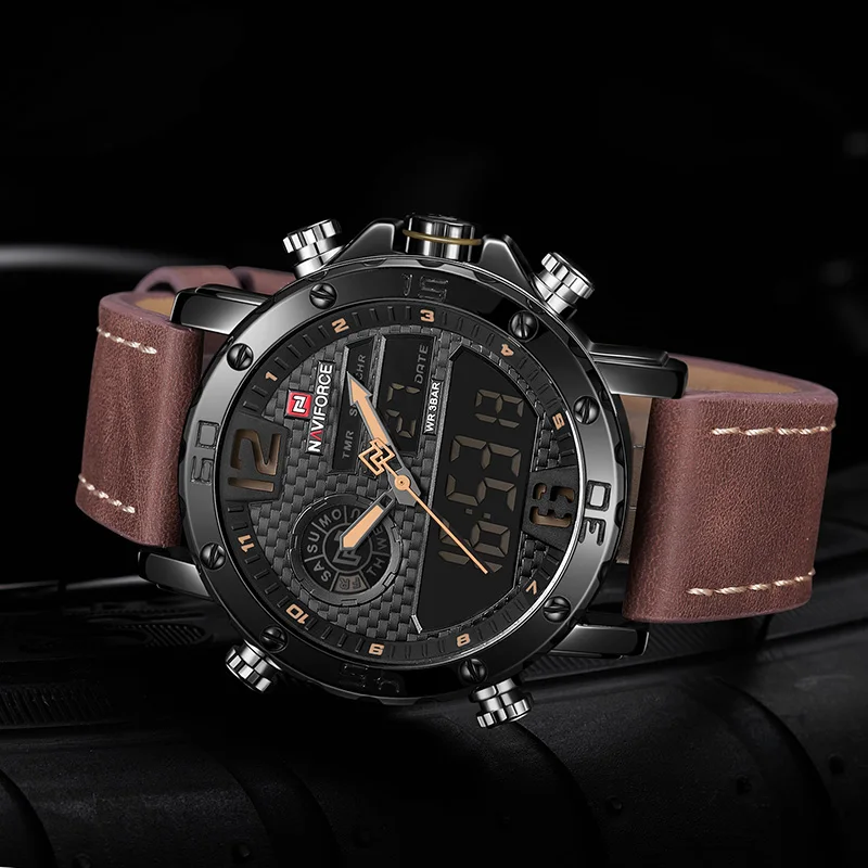 Cena Oryginalny NAVIFORCE podwójny wyświetlacz zegarek kwarcowy cyfrowy mężczyźni zegarki marka wojskowy męska LED cyfrowy zegarek wodoodporny mężczyzna zegar