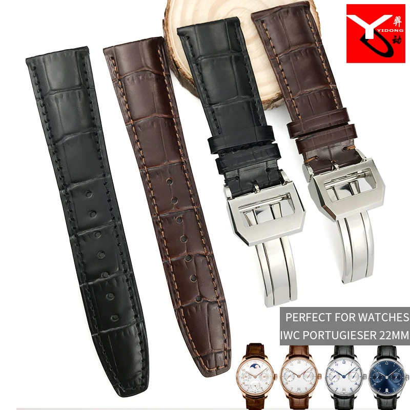 20 мм 21 мм 22 мм итальянские часы из воловьей кожи игла для ремня с откидной пряжкой кожаный ремешок для часов подходит для часов серии IWC PORTUGIESER