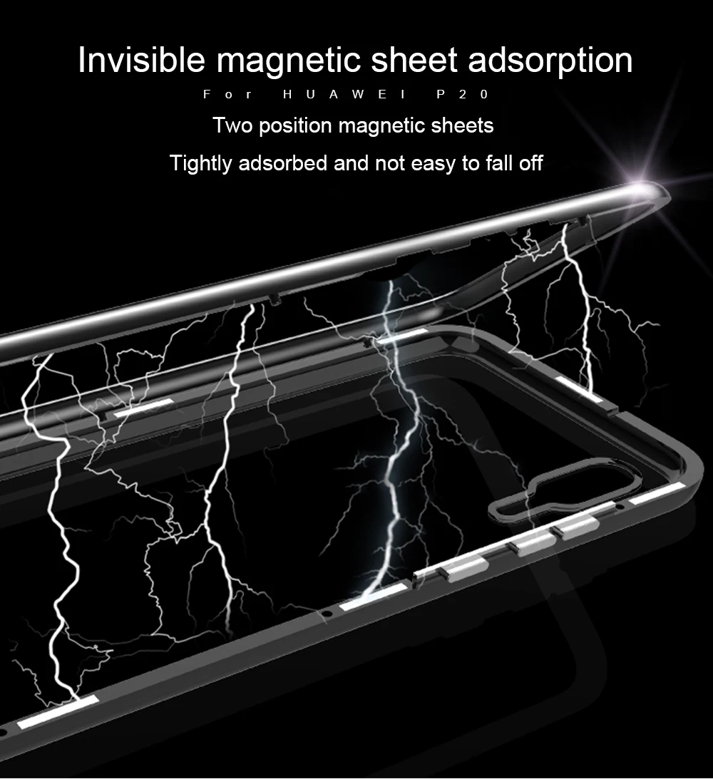 Ascromy For Huawei P20 Pro Case Magnetic 360 Bumper Filp Glitter Luxury Glass Back Cover For Huawei P20 P20pro Funda Accessories (4)