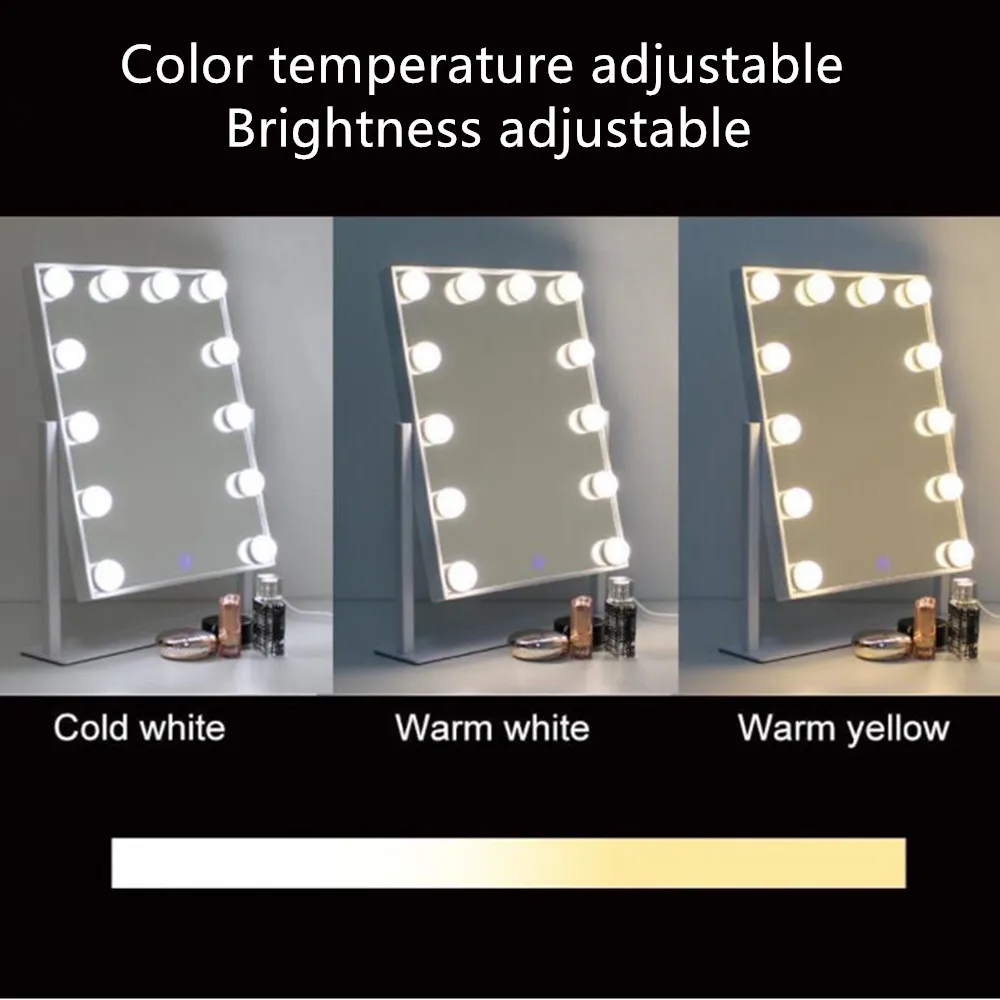 Голливуд монитор со светодиодной подсветкой с 12 светодиодные лампы 360 градусов вращения составляют зеркало WW/NW/CW цвет температура регулируемый