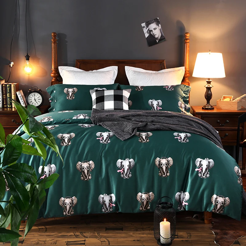 Egyptian cotton Reactive Printing elephant swan Bedding Sets Bed Sheet