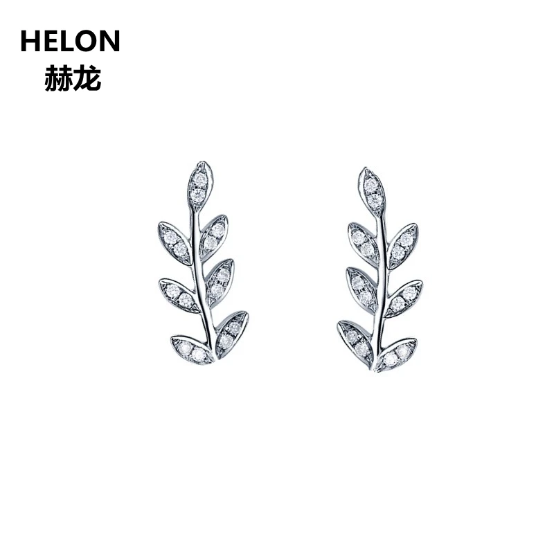 

Solid 14k White Gold SI/H Natural Diamonds Stud Earrings Women Vintage Leaf Earrings Fine Jewelry Unique