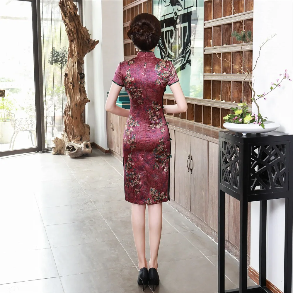 Шанхай история короткий рукав цветочный Qipao длиной до колена cheongsam платье китайский Восточный платья для женщин