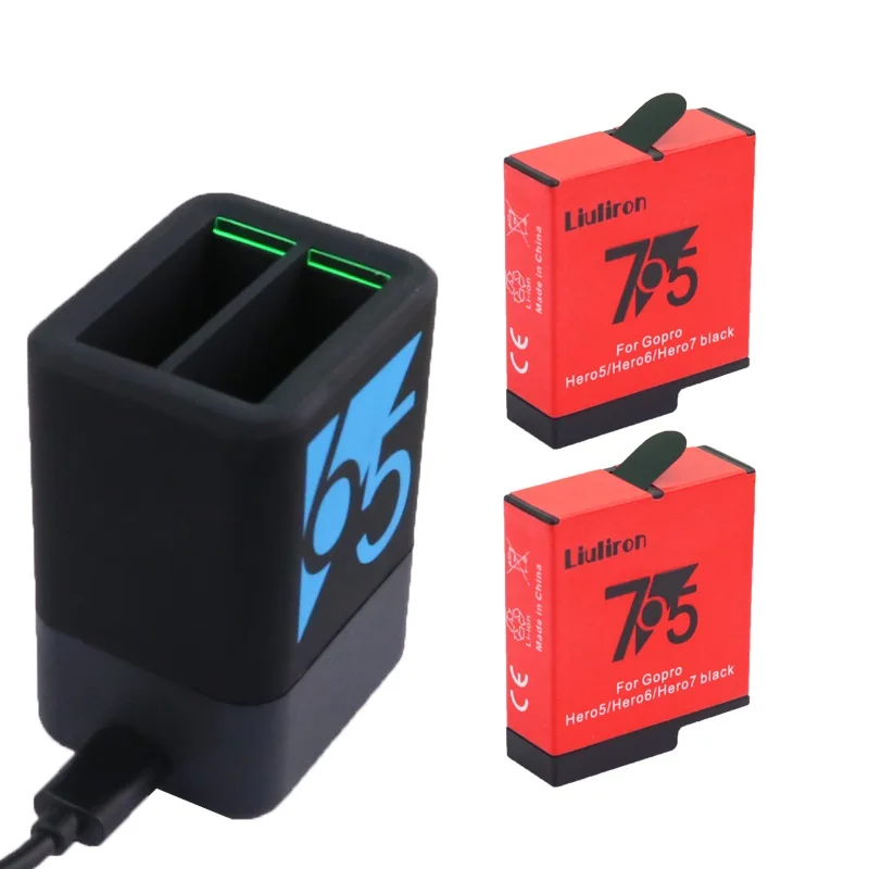 bateria hero7 1600mAh Batterie for GoPro Hero 5 Go Pro Hero 6 7 8 Battery Go Pro Hero5 Hero8 hero7 Black Camera accessories - Цвет: charger and 2battery